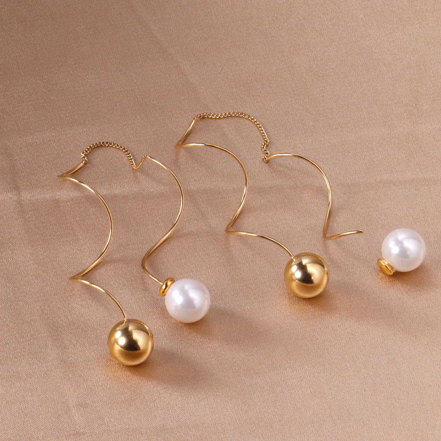 10mm steel beads + 10mm pearl stud earrings asonjewelry