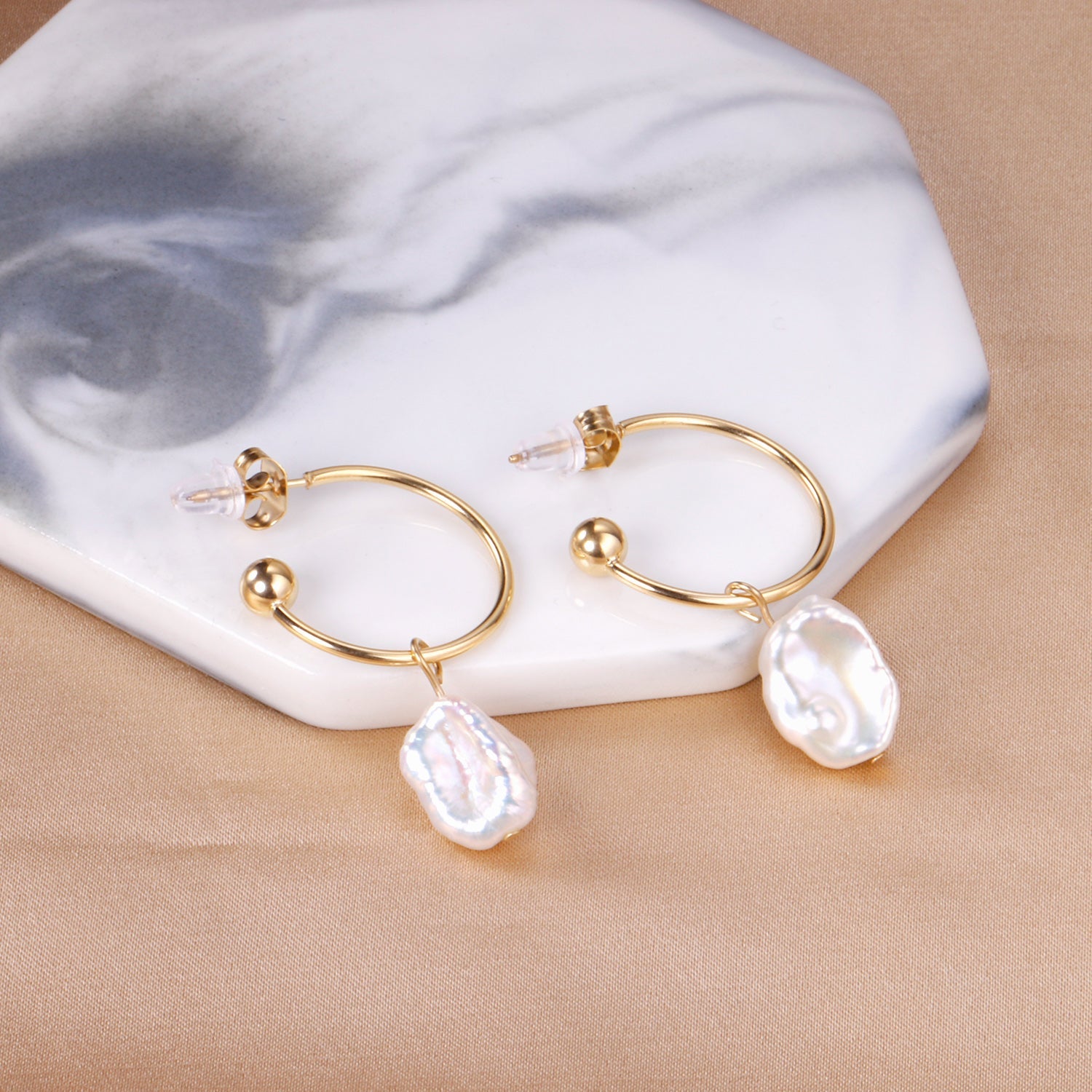 Semi-circle earrings + shaped pearl studs asonjewelry