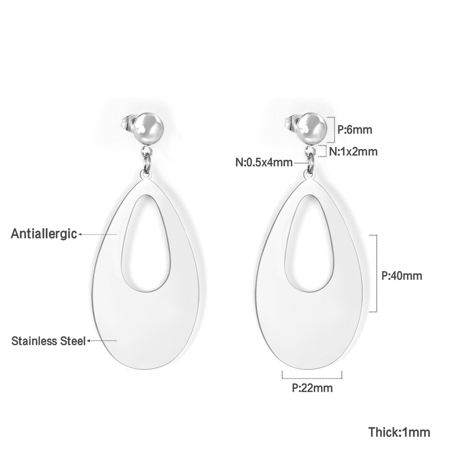 Halved Steel Bead Glossy Oval Earrings asonjewelry