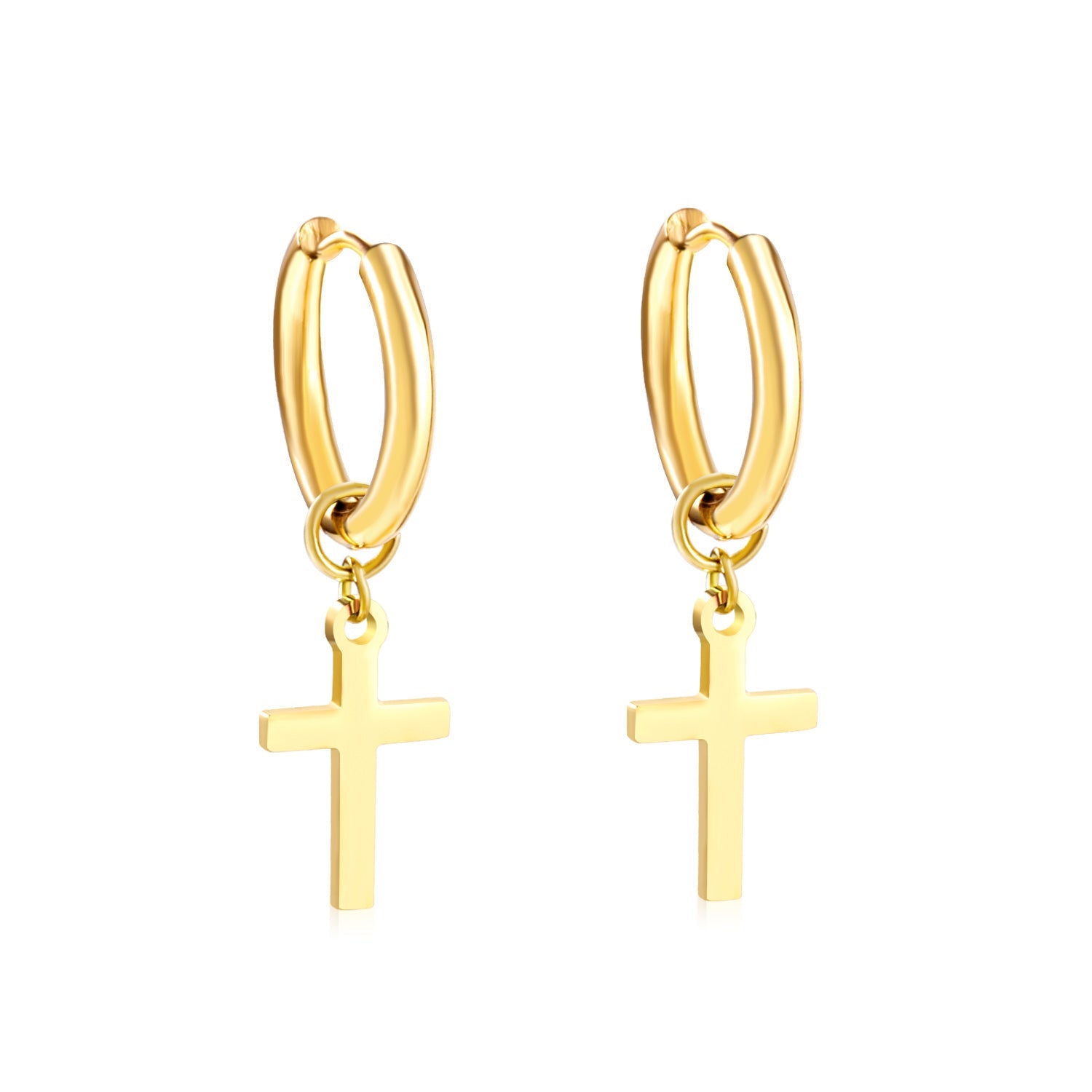 2.5 12mm Internal Wire Earrings-Steel & Gold & Rose Gold & Black Polished + 10x16mm Crosses asonjewelry