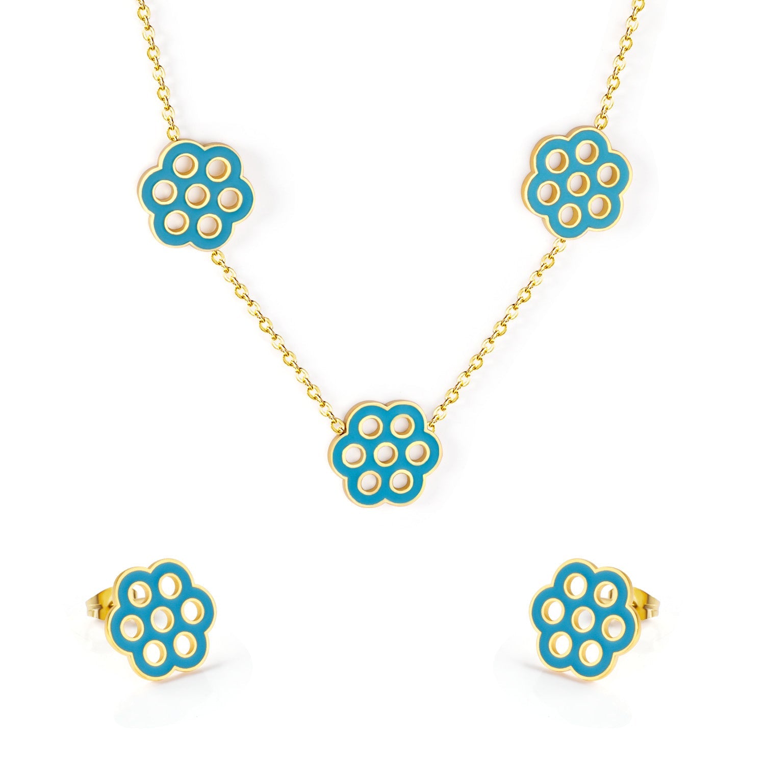 Flower Jewelry Set Gold/Steel asonjewelry