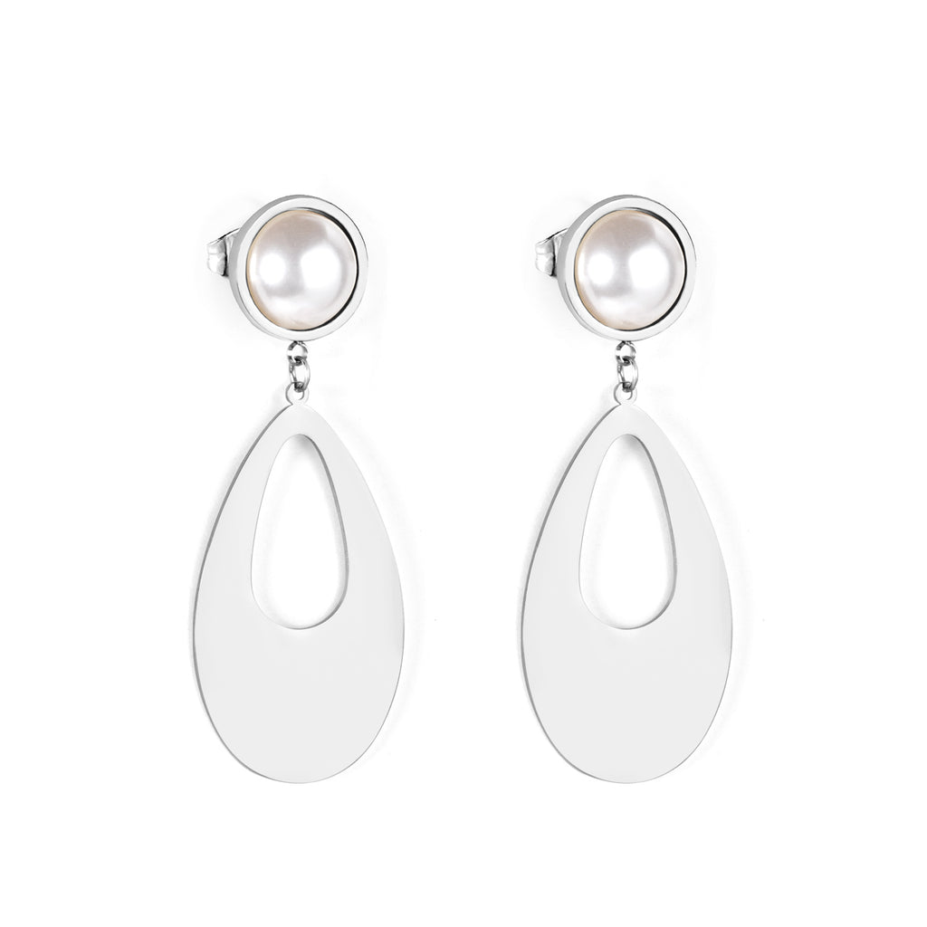 Half Pearl Glossy Oval Earrings