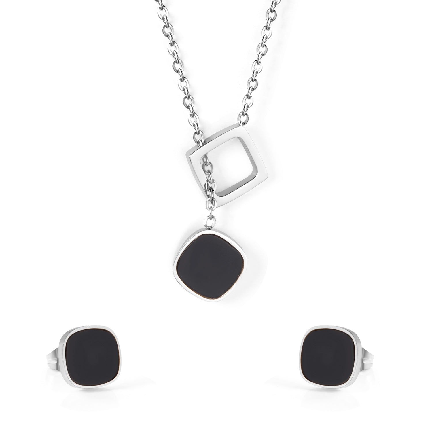 Square Black Shell Jewelry Set Steel / Gold asonjewelry
