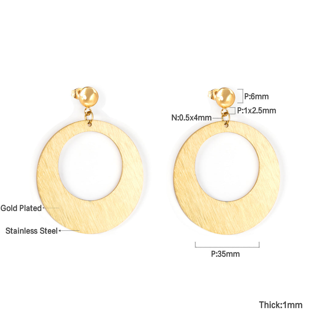 6mm Halved Steel Beads 35mm Smooth & Brushed Round Earrings Gold Color