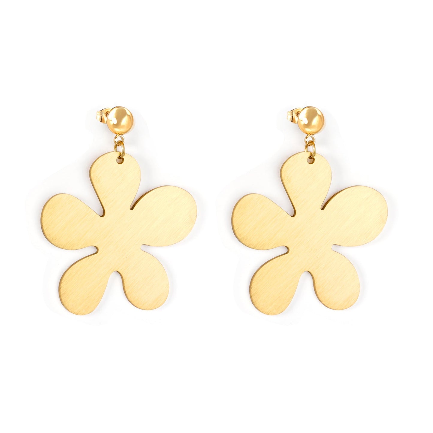 6mm Halved Steel Bead 35mm Glossy & Brushed Five Piece Flower Earrings asonjewelry