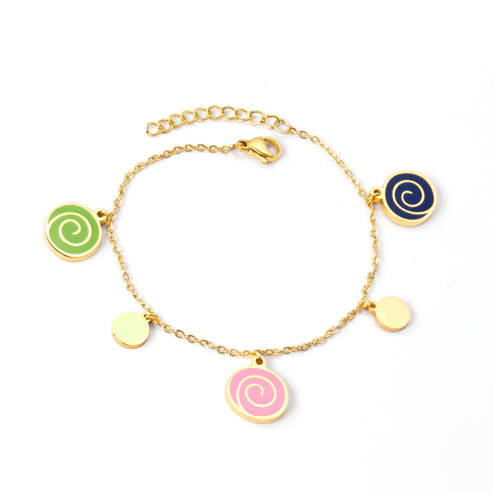 Mixed color rolled bag accessories with round bracelet 17+3cm gold asonjewelry