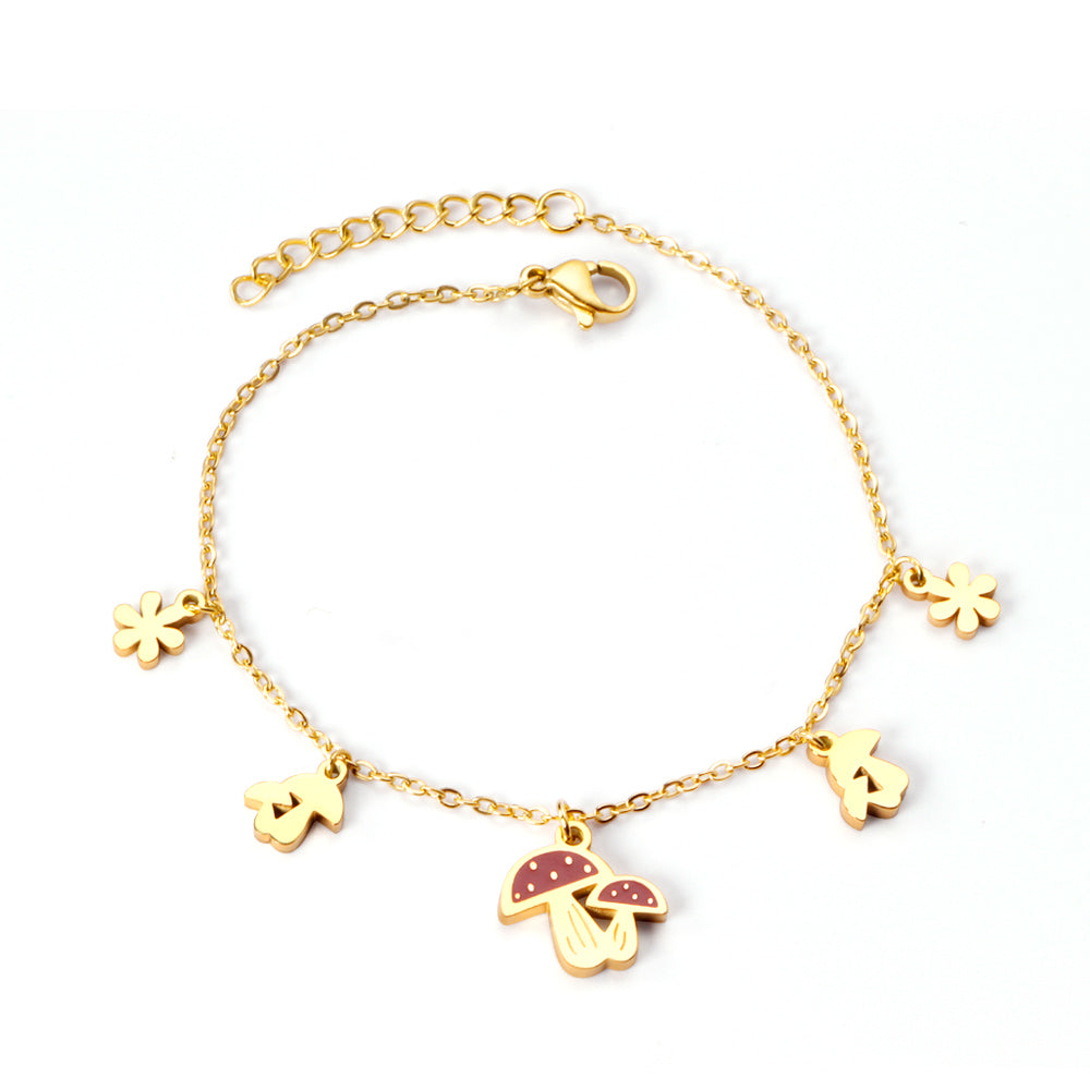 Red Mushroom Accessories with Zouzou Bracelet 17+3cm Golden asonjewelry