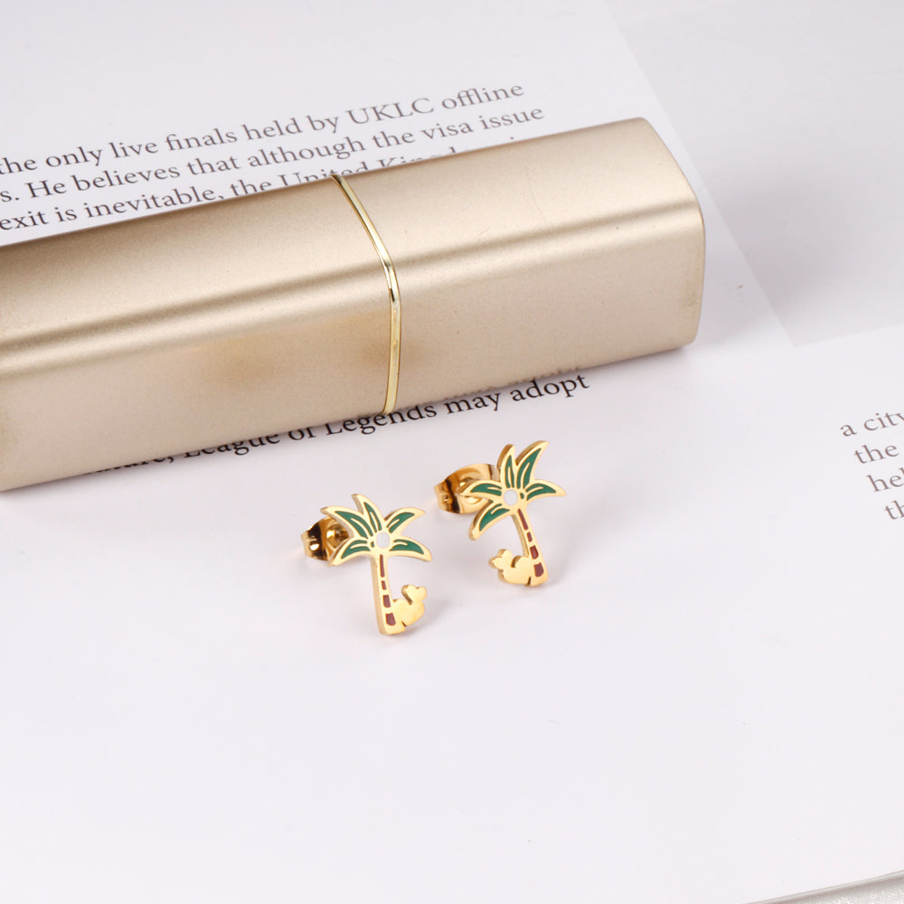 Green Coconut Tree Cutout Stud Earrings asonjewelry