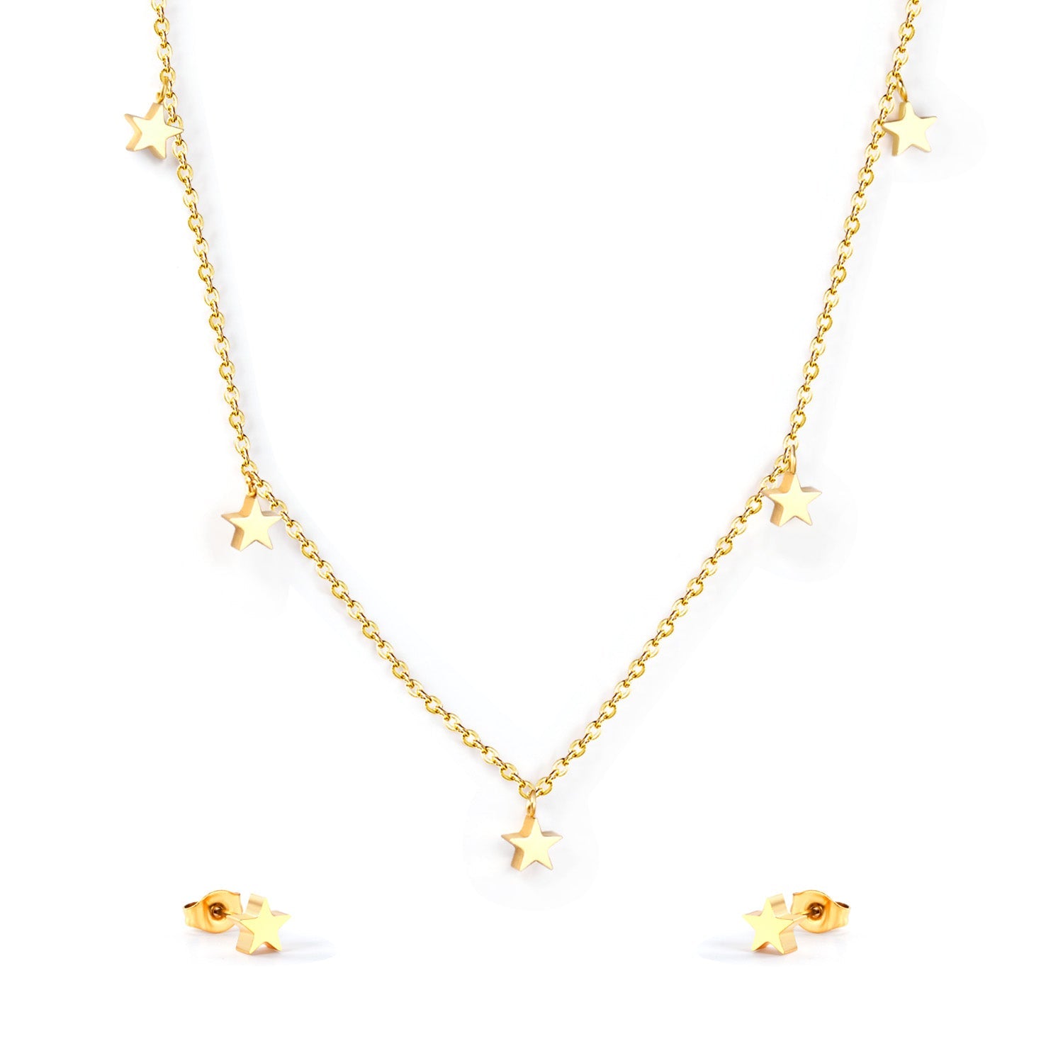 Set of 5 stars glossy steel/golden asonjewelry