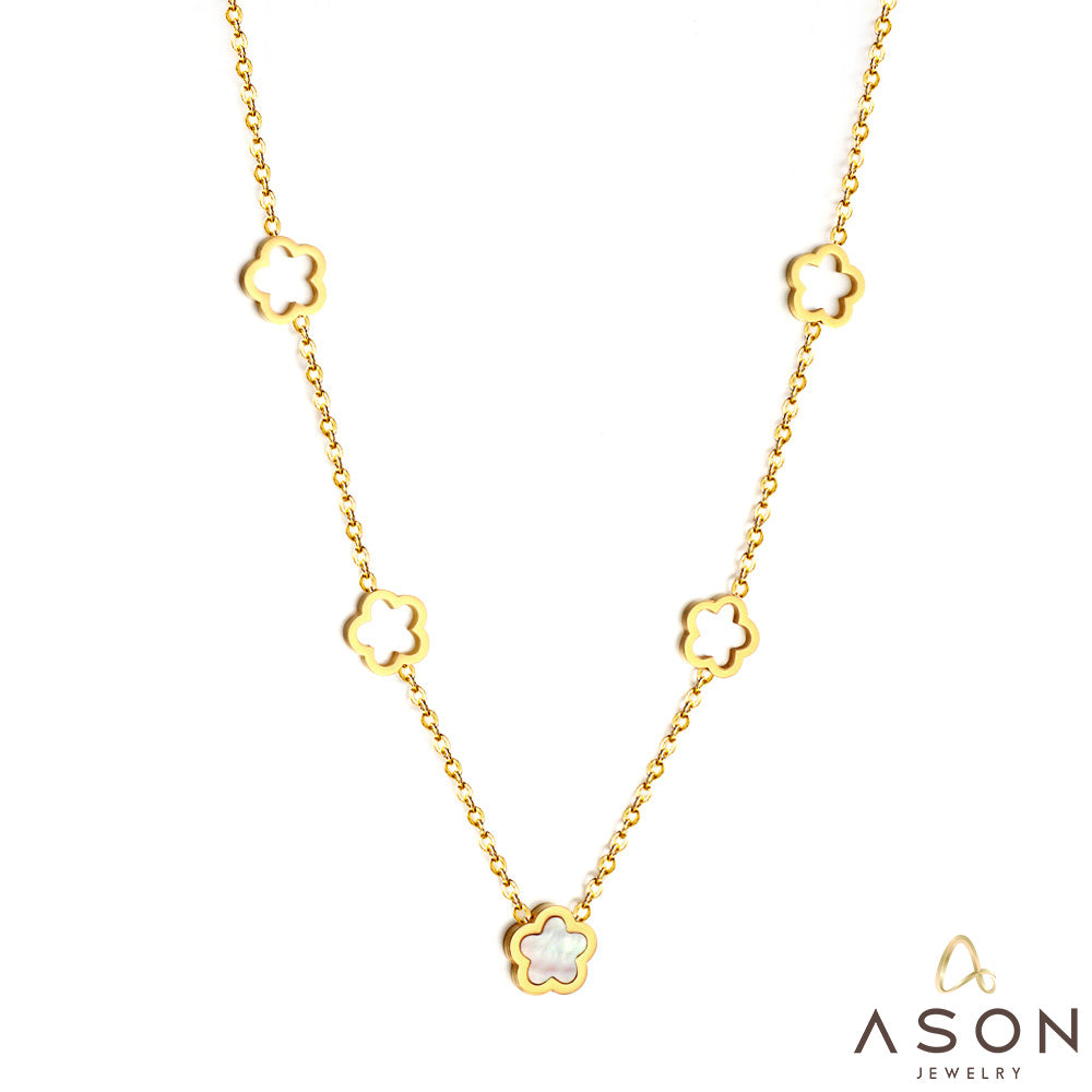 4 fleurs de pêcher creuses + fleur de pêcher avec collier d'accessoires en coquillage blanc