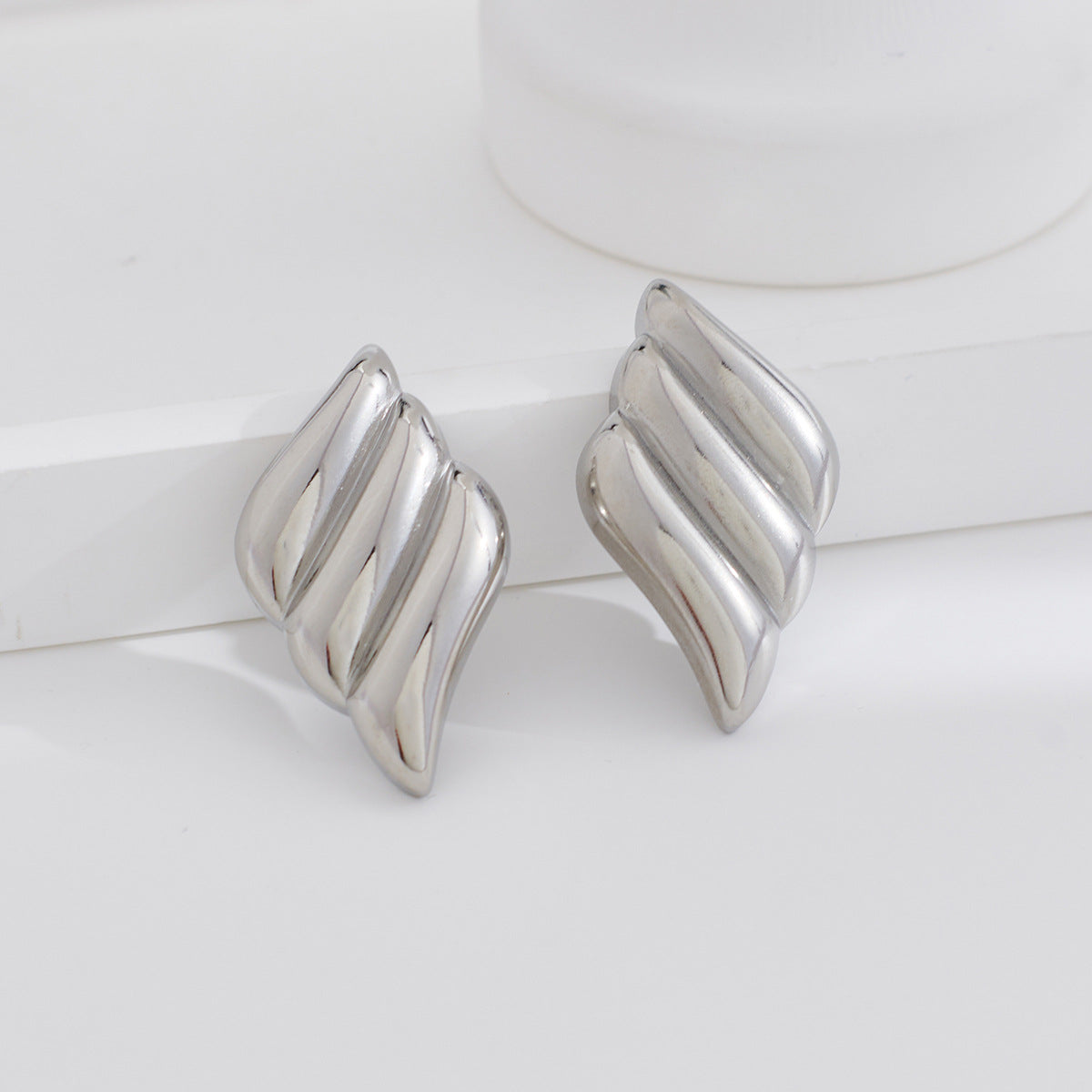 Geometric 18K Gold Stainless Steel Fashion Simple Metal Style Triple Wing Stud Earrings asonjewelry