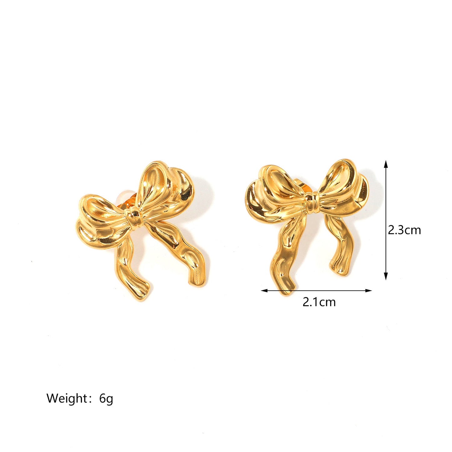 Stainless Steel 18k Gold Vermeil Bow Earrings with Smooth Finish asonjewelry