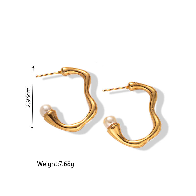 18k Gold Stainless Steel Titanium Steel V Irregular Cast Textured Earrings asonjewelry