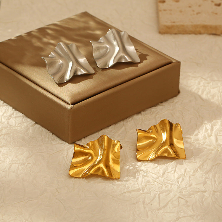 Vintage stainless steel earrings 18K gold-plated niche design earrings versatile personality irregular earrings asonjewelry