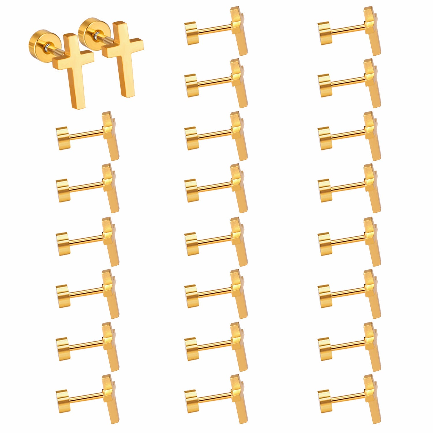 12 pairs steel/golden Cross Screwback Earrings w/o drill asonjewelry