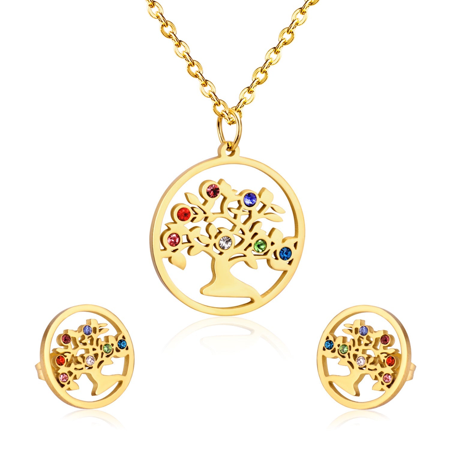 Steel/golden lush tree with many colors diamonds cut set with mixed diamonds asonjewelry