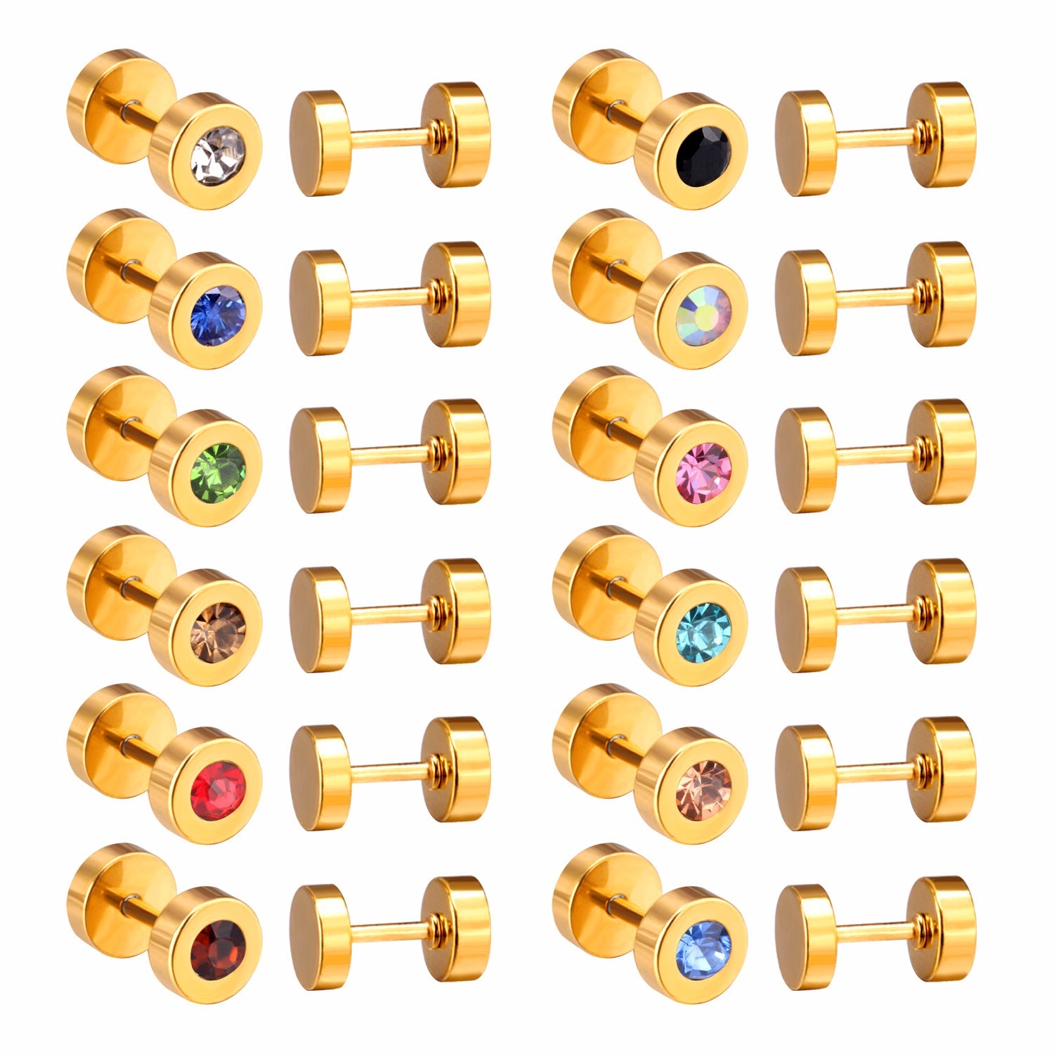 12 pairs 6mm steel/gold cylindrical white/black/mixed drill screw plugs asonjewelry