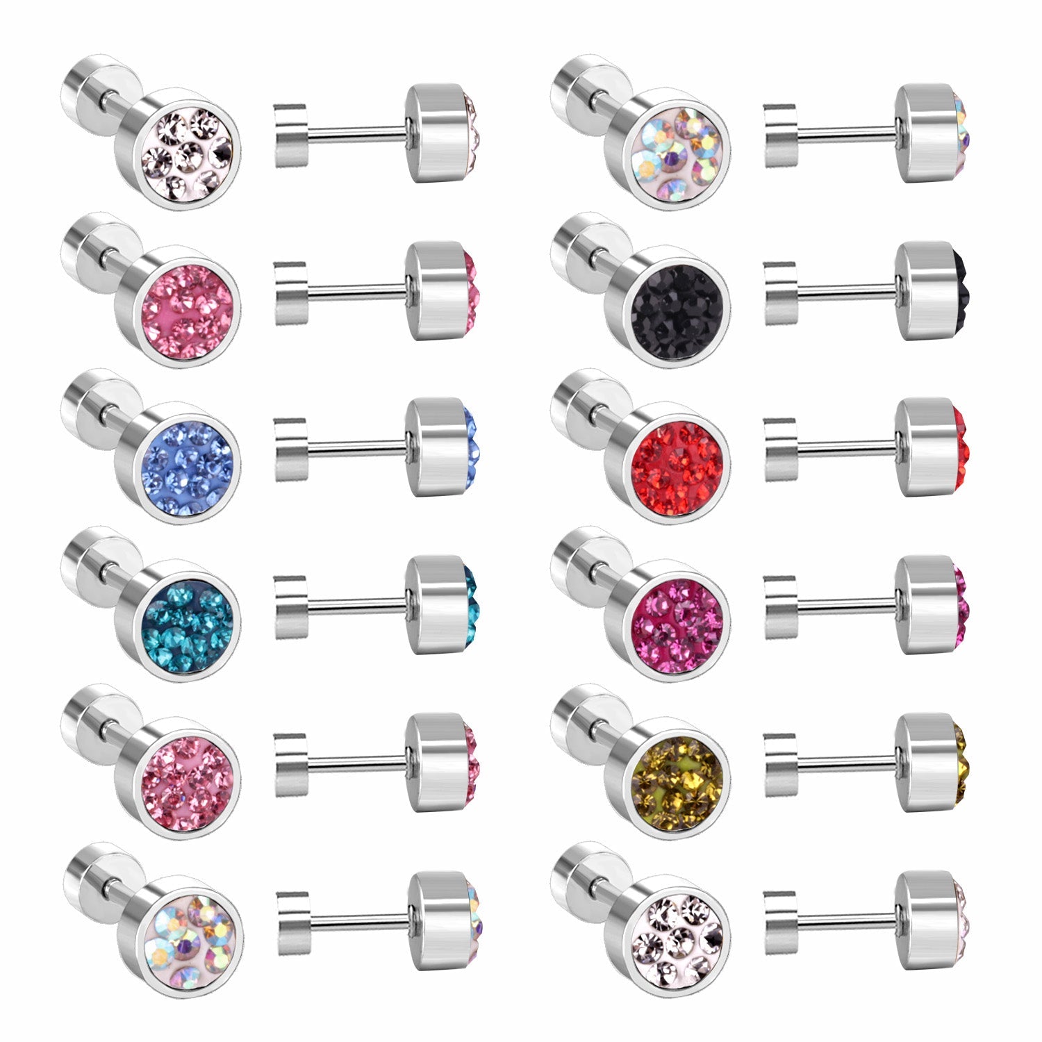 6mm Cylindrical Mixed Color Clay Drill Screw In Earrings asonjewelry
