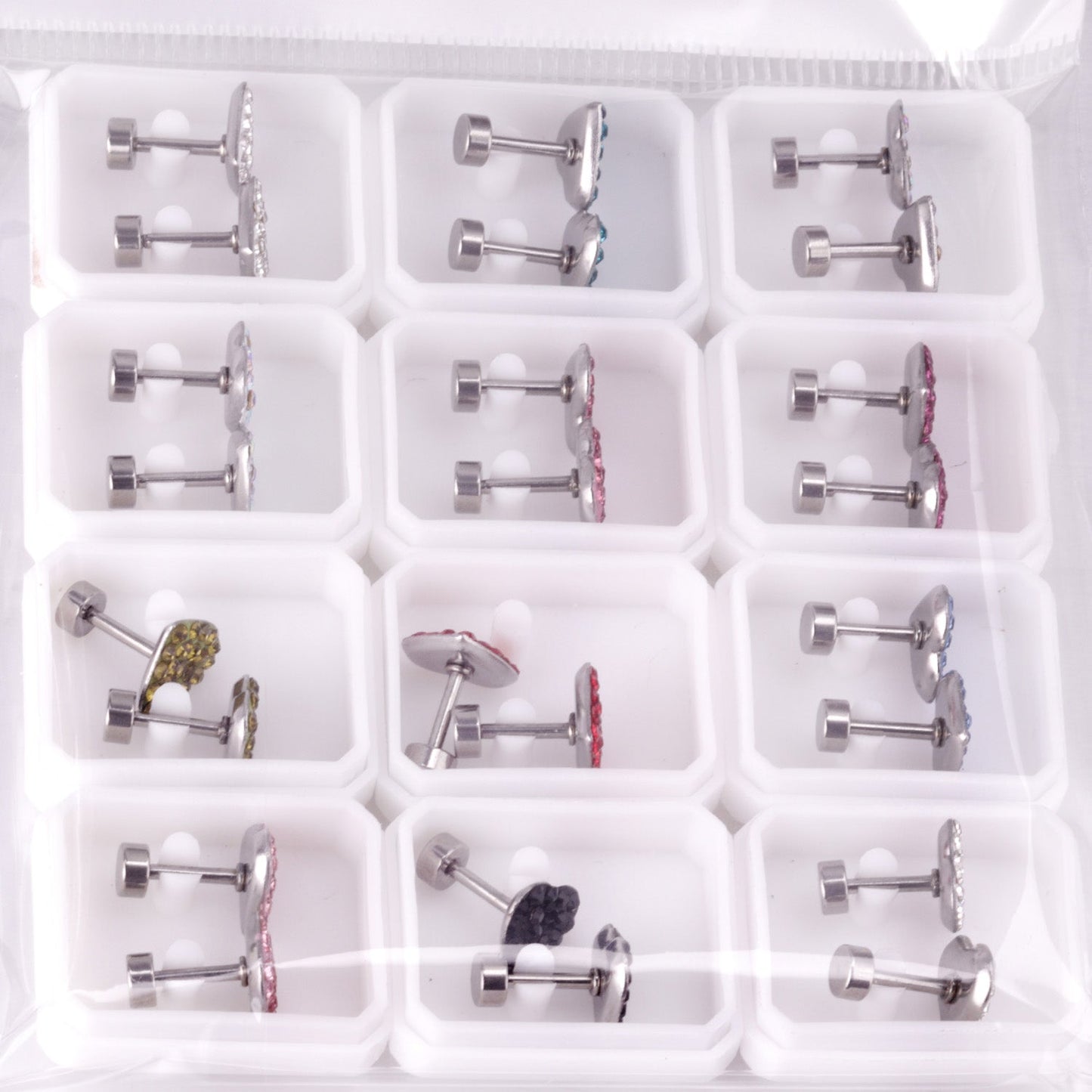 12 pairs 9mm steel/golden heart shaped sludge mix/five colors/white white sludge screw plugs asonjewelry