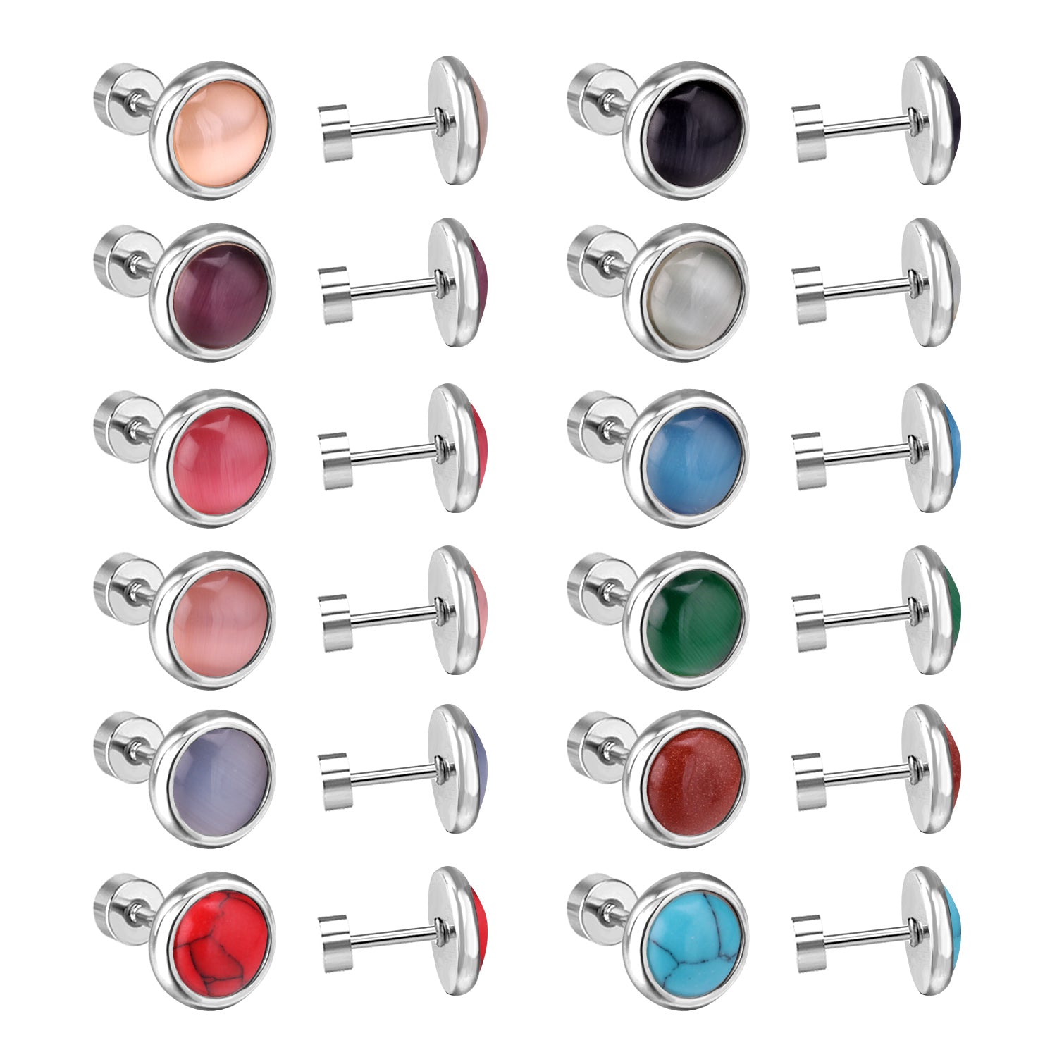 12 pairs 10mm/8mm Steel/Gold Mixed Screw Earrings asonjewelry