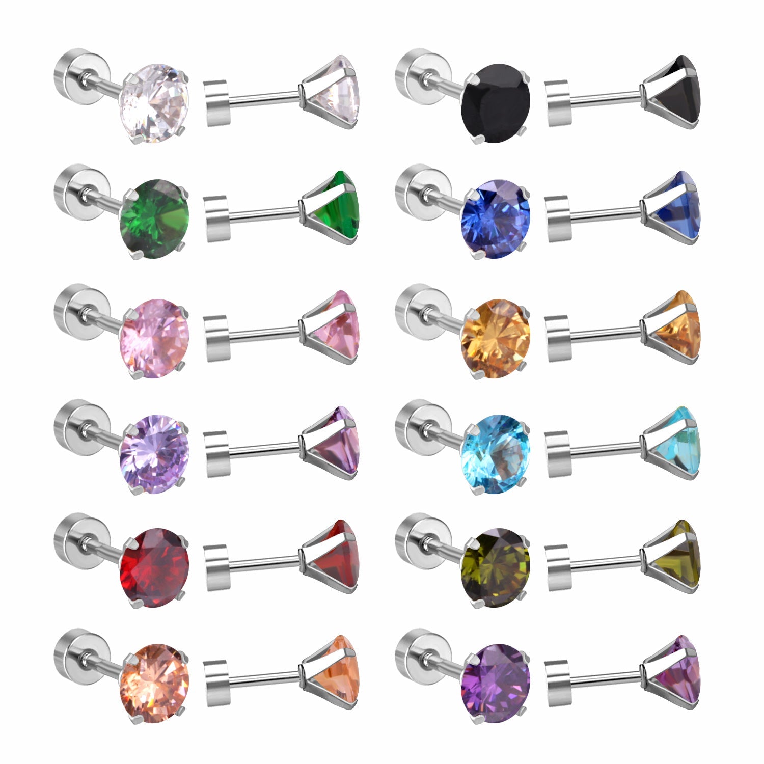 12 pairs 3mm/5mm/6mm gold/steel four-grip round mixing screw plugs asonjewelry