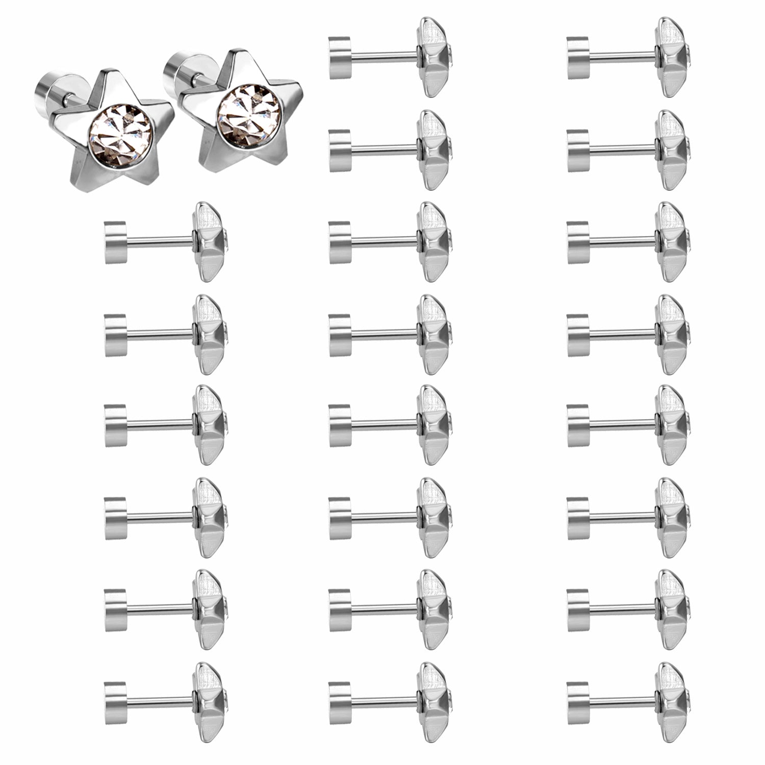 12 pairs 7mm steel/golden pentagram mixed drill/white diamond screw plugs asonjewelry