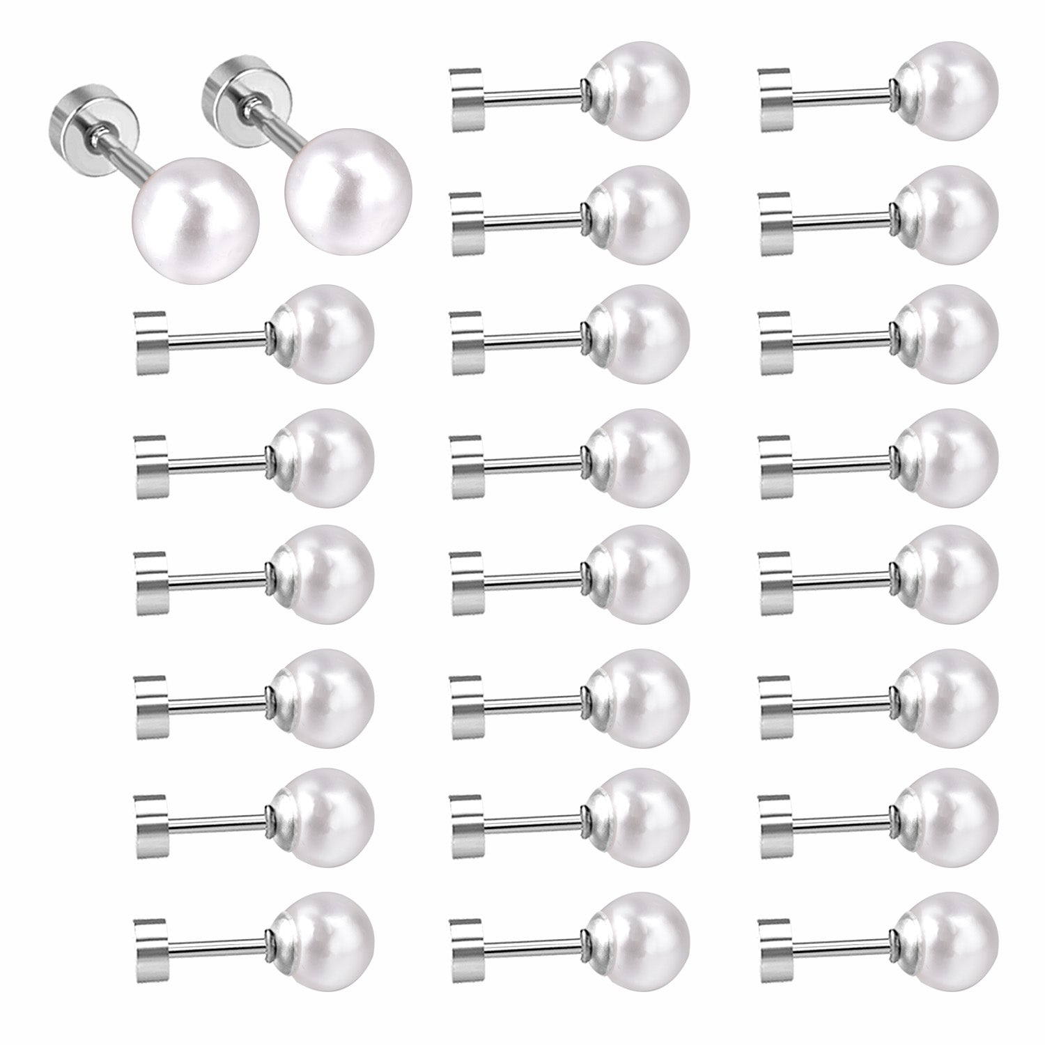 4~8mm steel color/golden white pearl screw plugs asonjewelry