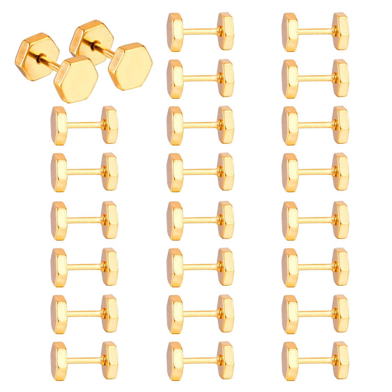 12 pairs 7mm Steel/Gold/Black Hexagonal Plugs asonjewelry