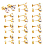 12 pair 6mm Steel/Gold Heart White/Black/Blue CZ Screw Plugs