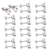 12 pair 6mm Steel/Gold Heart White/Black/Blue CZ Screw Plugs