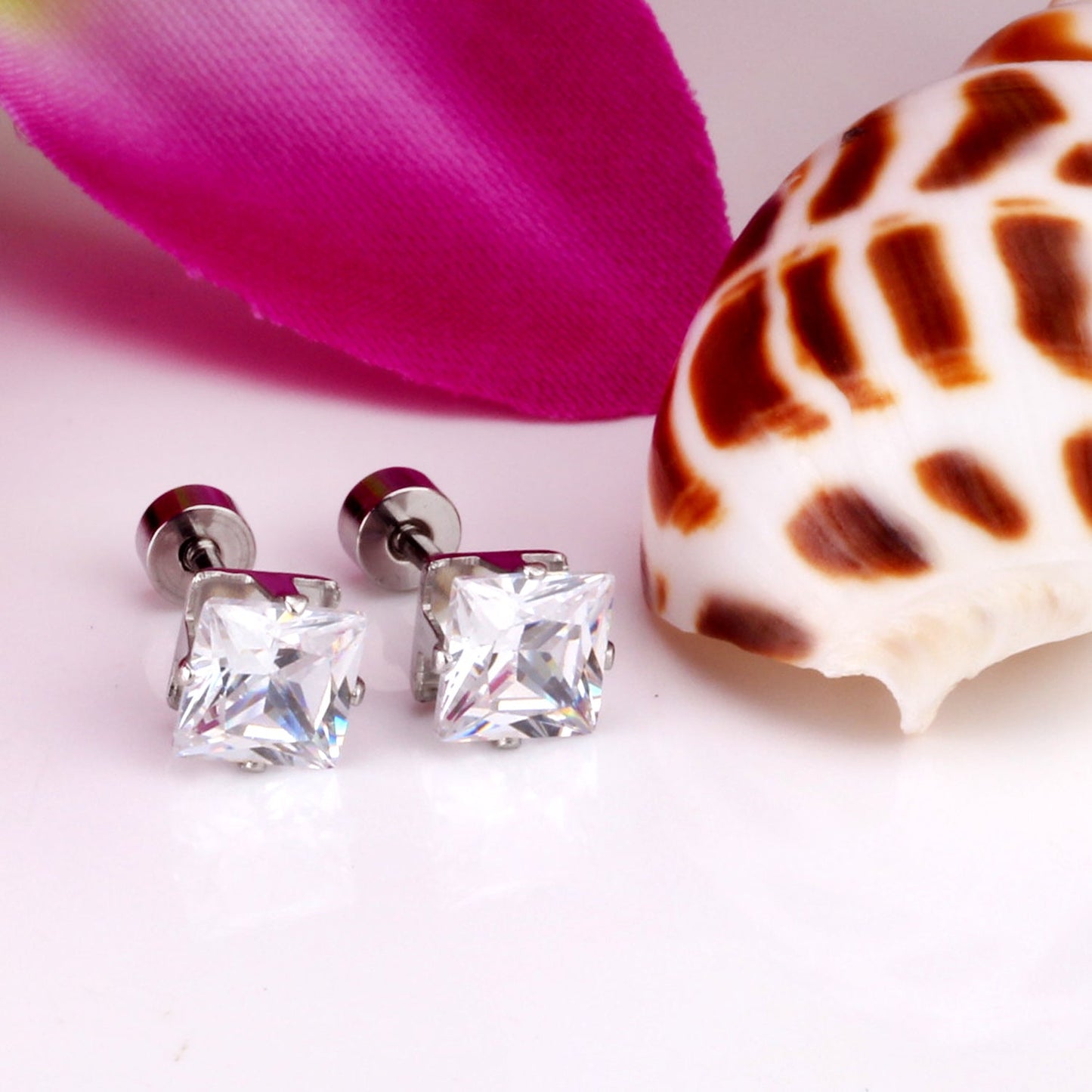 3mm~7mm Steel/Gold/Mixed color square white diamond screw plugs asonjewelry