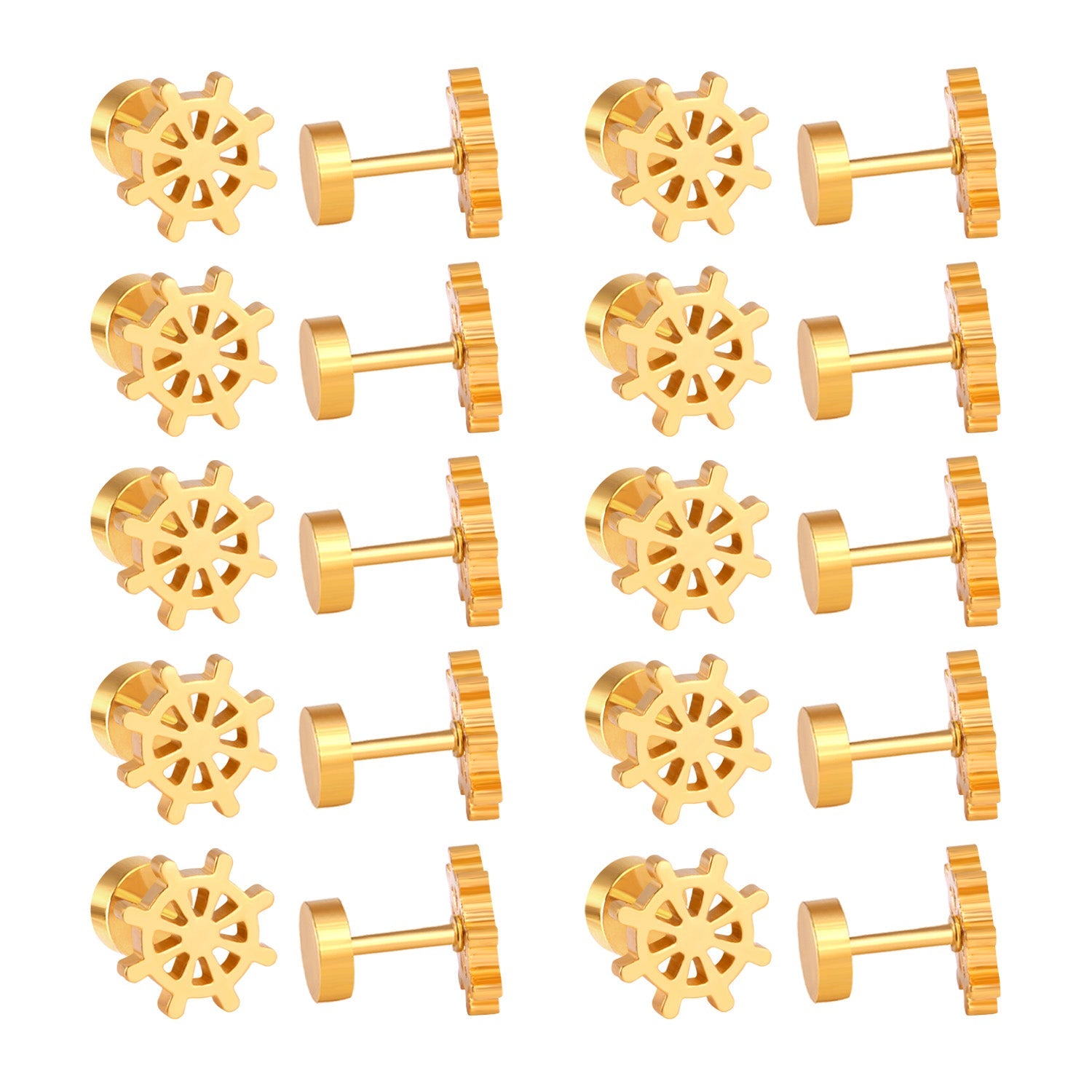12 pairs Gold Cut Screwback Stud Earrings without Diamonds asonjewelry