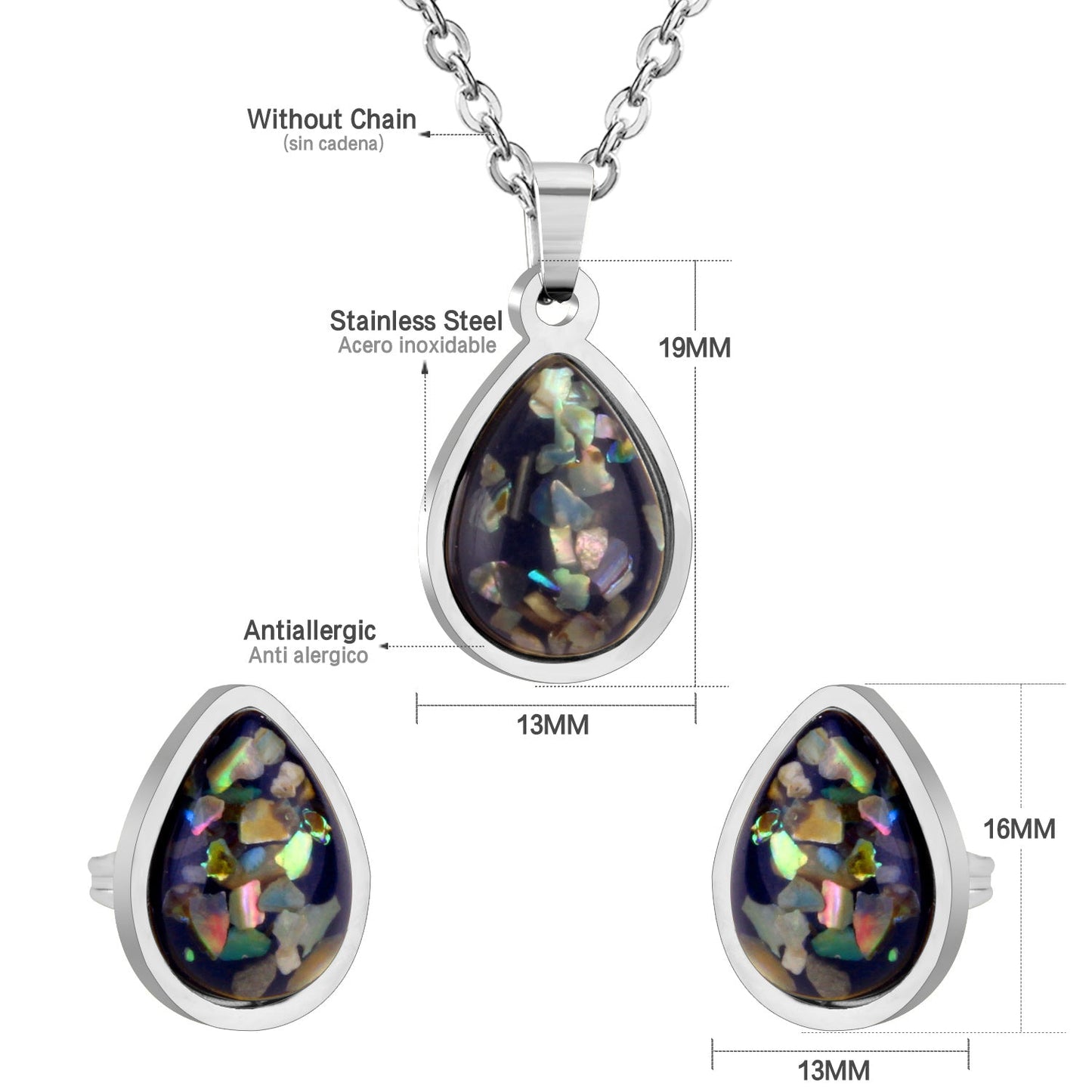 Gold/Steel Oval Black Flower Stone Jewelry Set asonjewelry