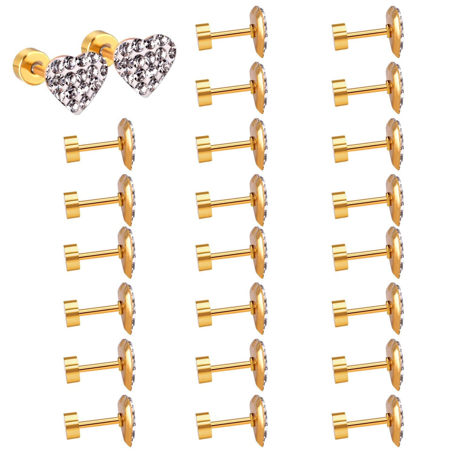 12 pairs 9mm steel/golden heart shaped sludge mix/five colors/white white sludge screw plugs asonjewelry