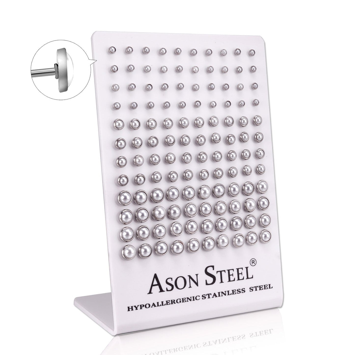 4-6-8mm Snapback Steel/Golden Half White Pearl Stud Earrings asonjewelry