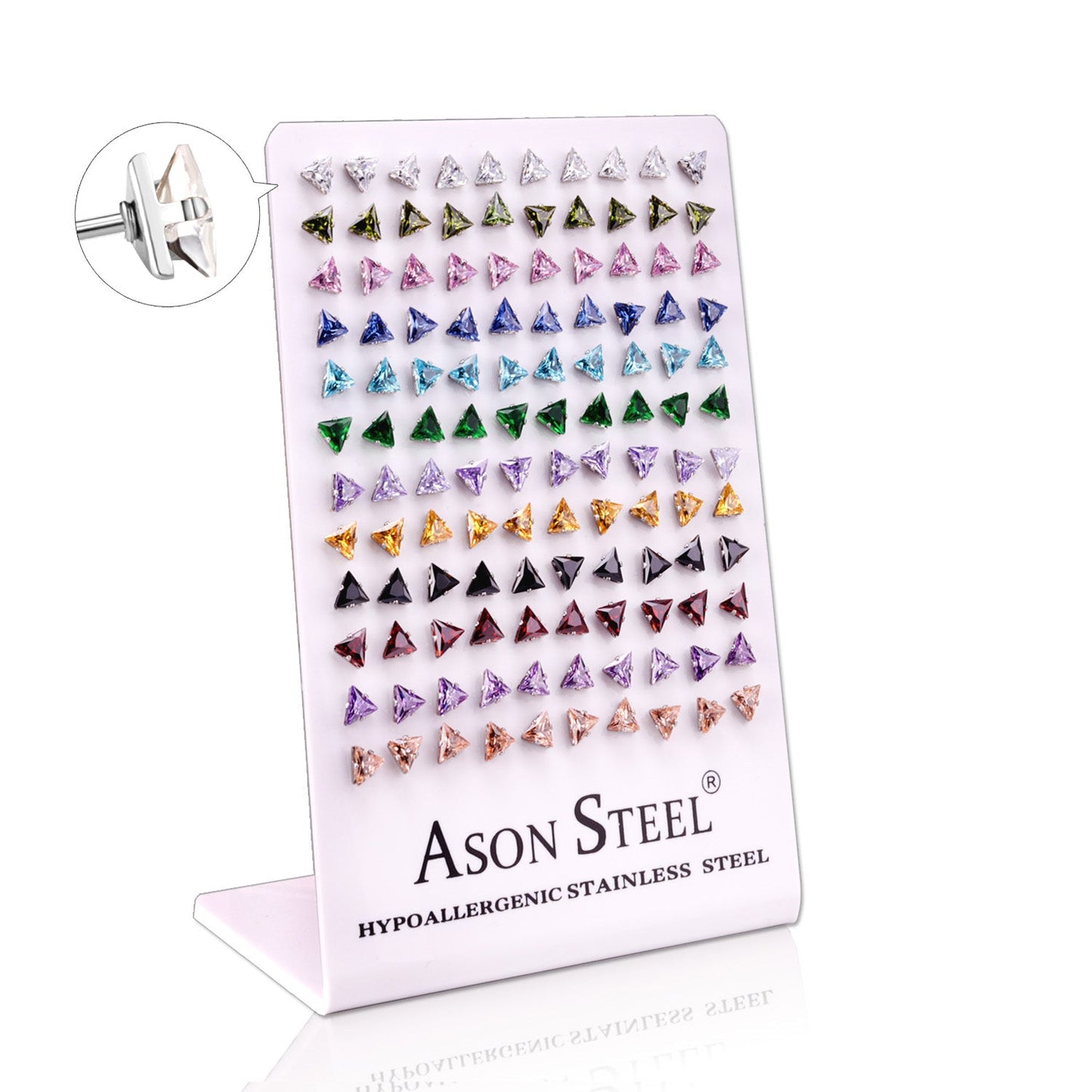 6mm Snapback Steel/Gold Triangle Mixed Diamond Stud Earrings asonjewelry