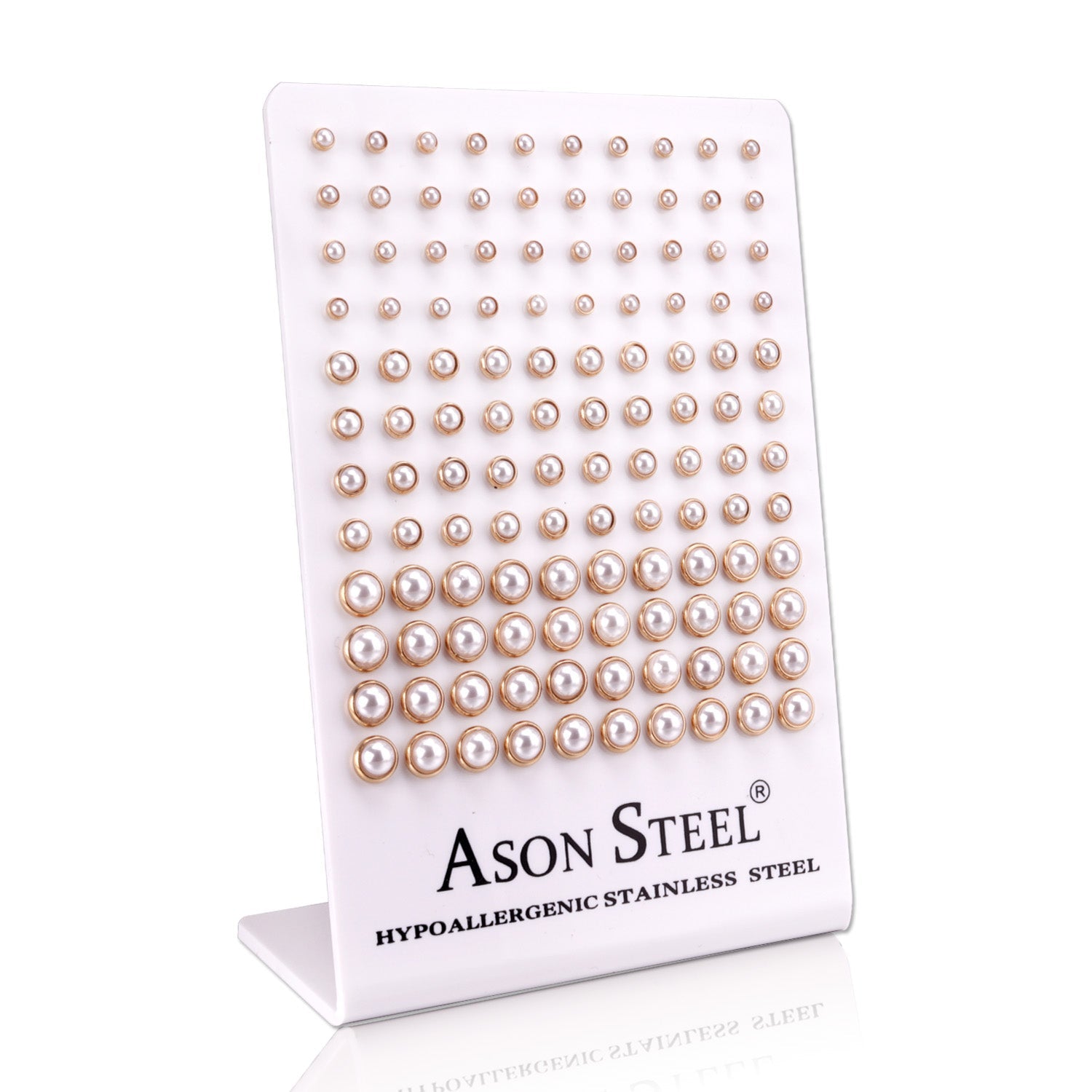 4-6-8mm Snapback Steel/Golden Half White Pearl Stud Earrings asonjewelry