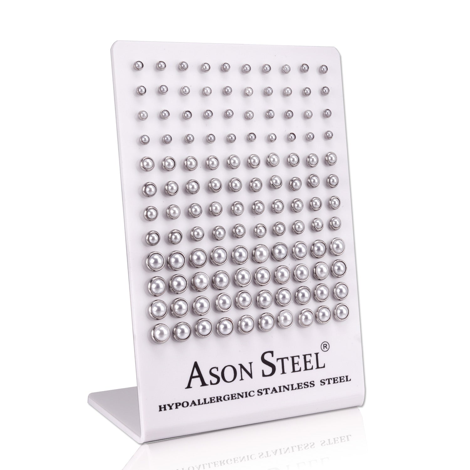 4-6-8mm Snapback Steel/Golden Half White Pearl Stud Earrings asonjewelry