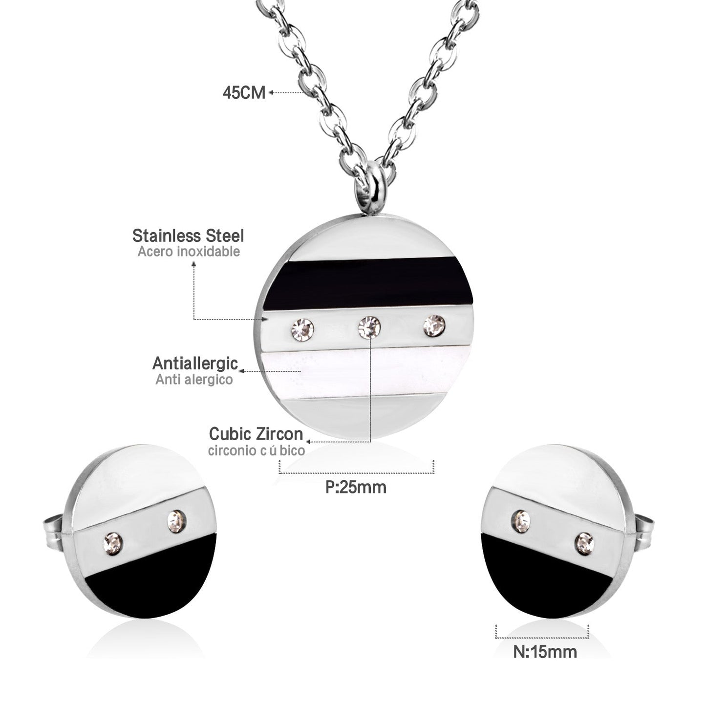 Steel/Gold Round Shell + Diamond Jewelry Set asonjewelry