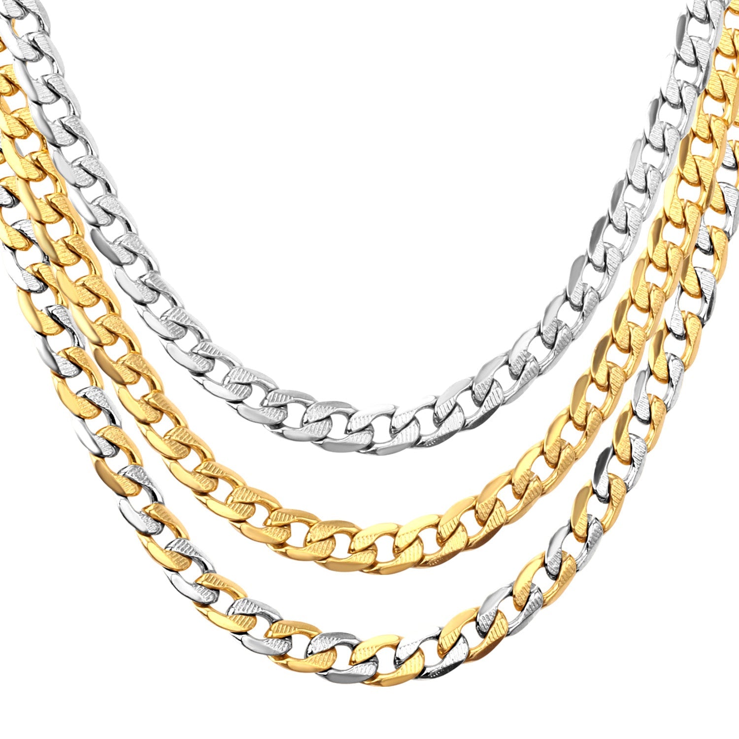 Stylish 6mm & 8mm &10mm mixed color & gold & steel color inside horizontal long necklace DIY matching chain asonjewelry