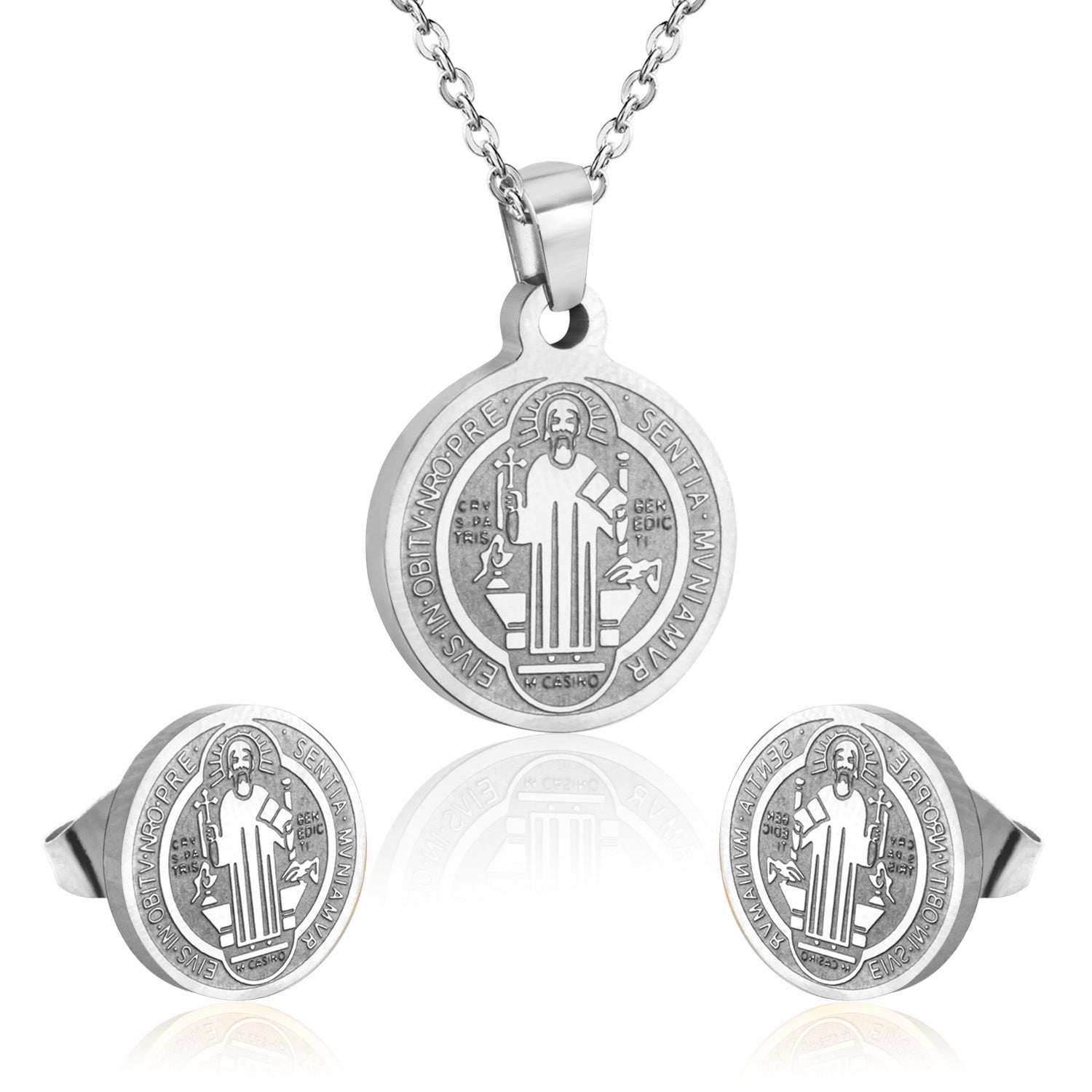 Steel/golden surface etching out the king pattern cut jewelry set without diamonds asonjewelry