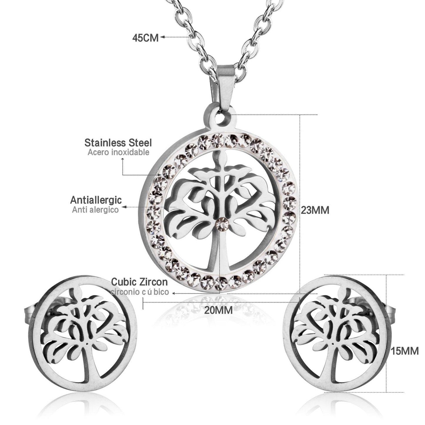 Gold/Steel Round Cut Pattern White Clay Sticky Diamonds Jewelry Set asonjewelry