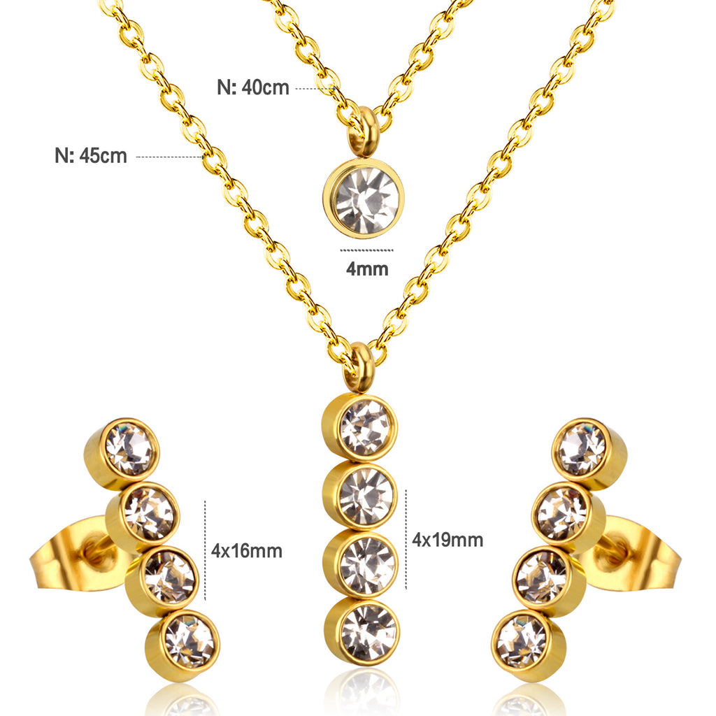 Steel/Gold Double Chain Pendant Set with Diamonds