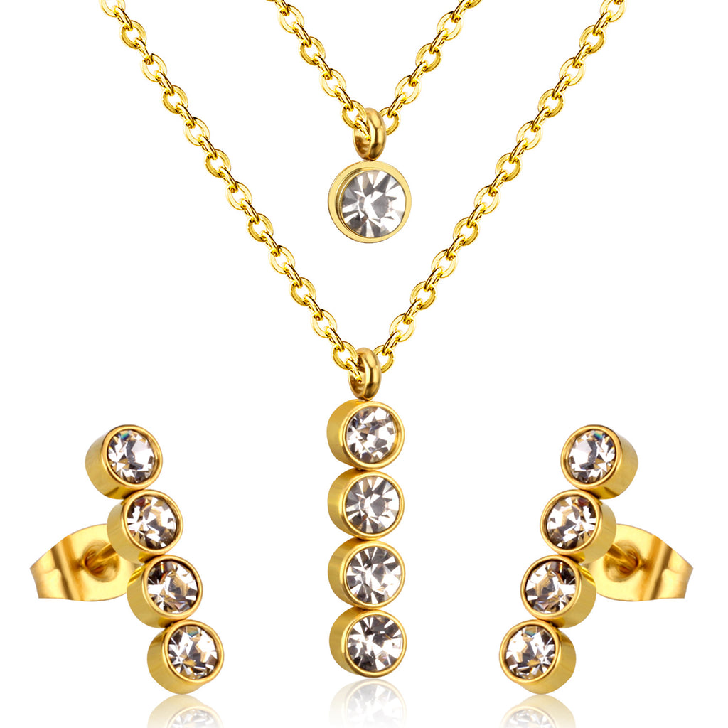 Steel/Gold Double Chain Pendant Set with Diamonds
