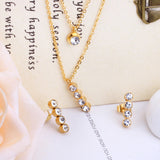 Steel/Gold Double Chain Pendant Set with Diamonds