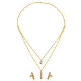 Steel/Gold Double Chain Pendant Set with Diamonds