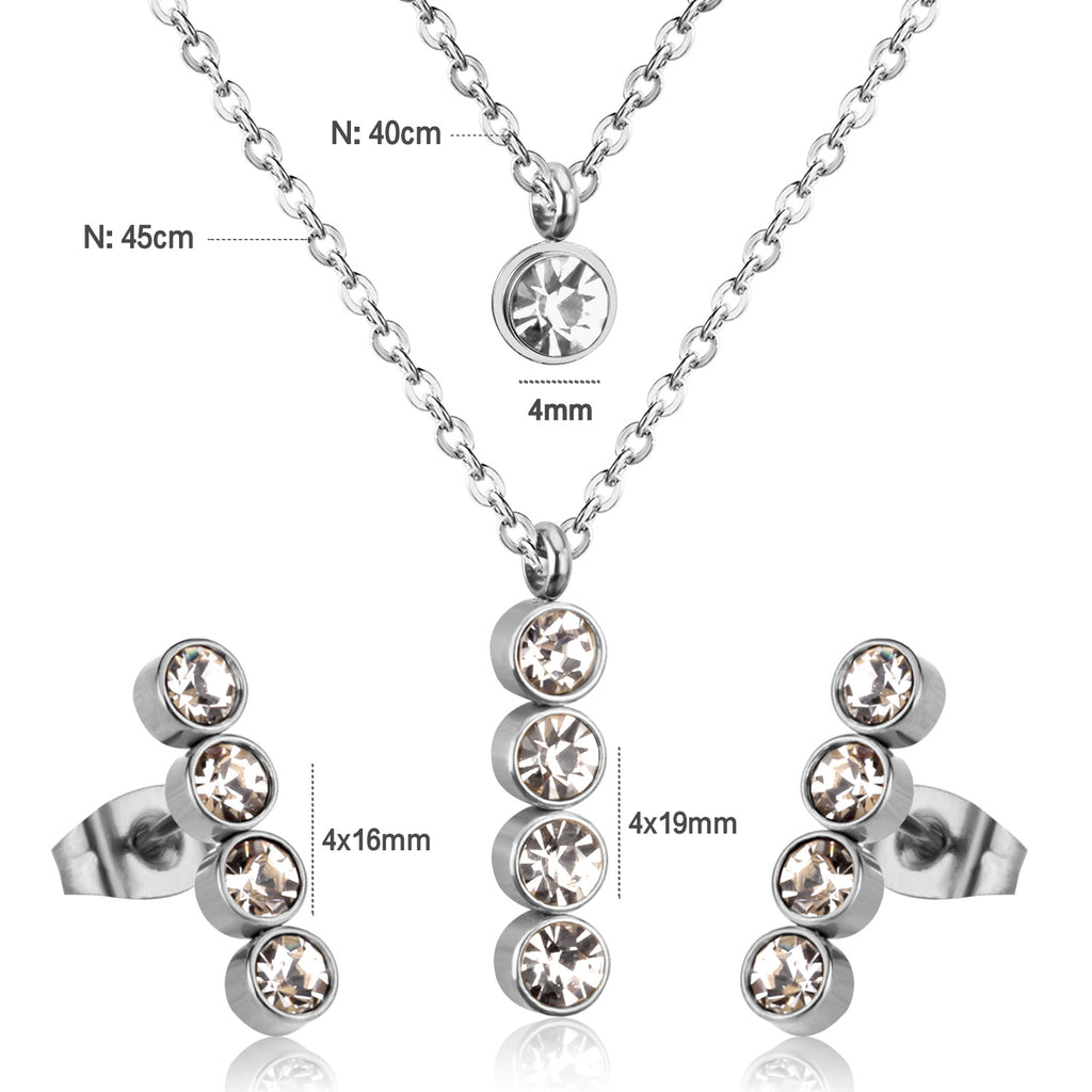 Steel/Gold Double Chain Pendant Set with Diamonds