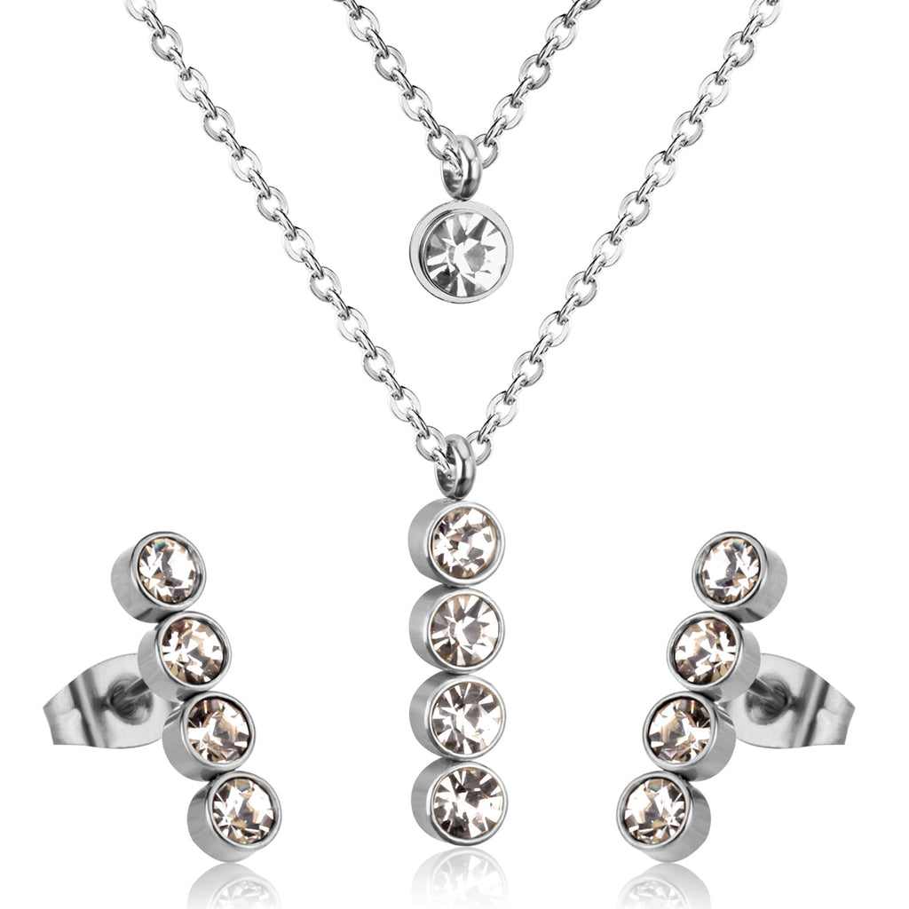 Steel/Gold Double Chain Pendant Set with Diamonds