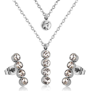 Steel/Gold Double Chain Pendant Set with Diamonds