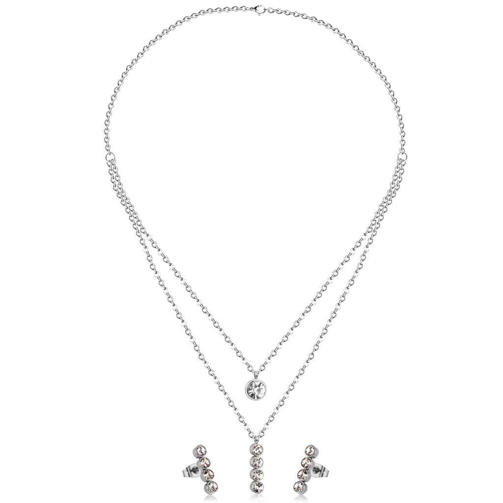 Steel/Gold Double Chain Pendant Set with Diamonds